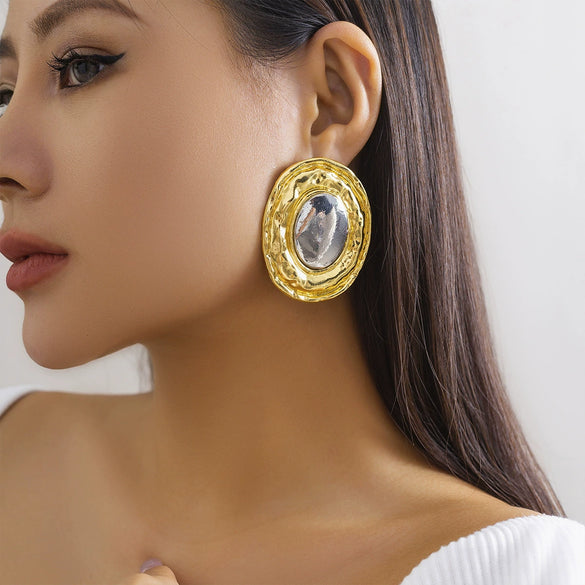 Wholesale Women's Alloy Geometric Pleated Bright Round Electroplated Earrings