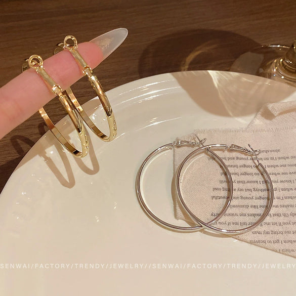 Wholesale Women's Alloy Geometric Round Plain Hoop Earrings With Electroplating