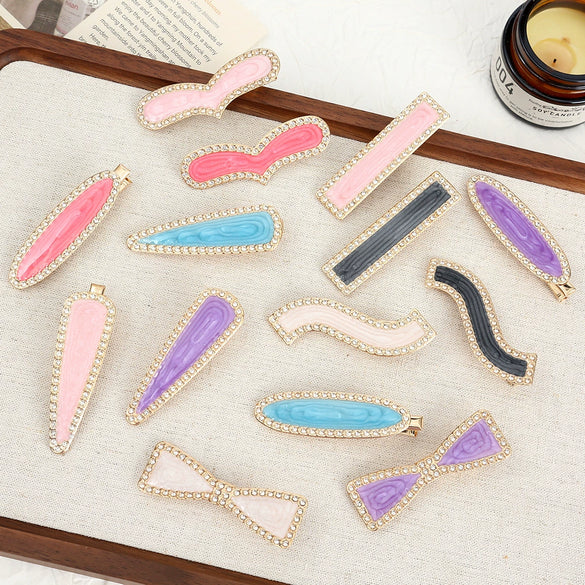 Wholesale Women's Alloy Hairpin Set With Diamonds In Bow Shape Simple And Fashionable
