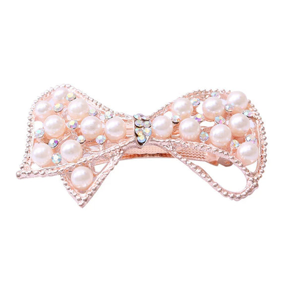 Wholesale Women's Alloy Hairpin With Butterfly Rhinestone And Pearl Design Nickelfree Plating And Diamond Treatment