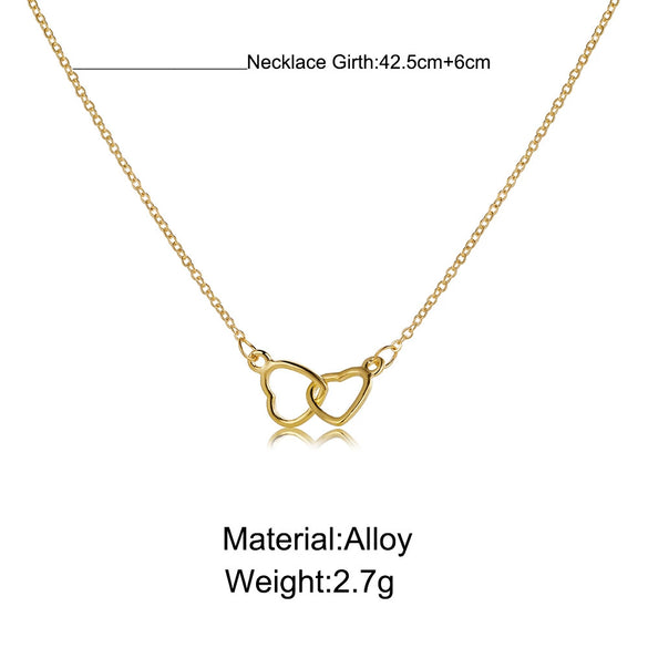 Wholesale Women's Alloy Heart Shape Doublering Necklace With Electroplating And Water Wave Chain Light Luxury Style