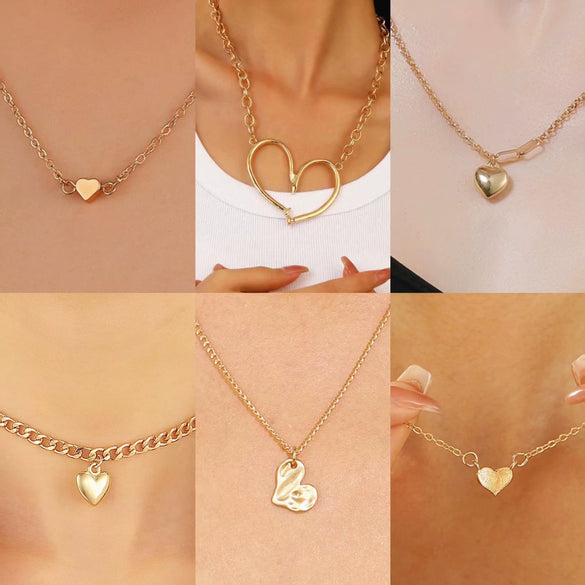 Wholesale Women's Alloy Heart Shape Pendant O Chain Necklace With Electroplating Treatment Korean Fashion Simple Love Style