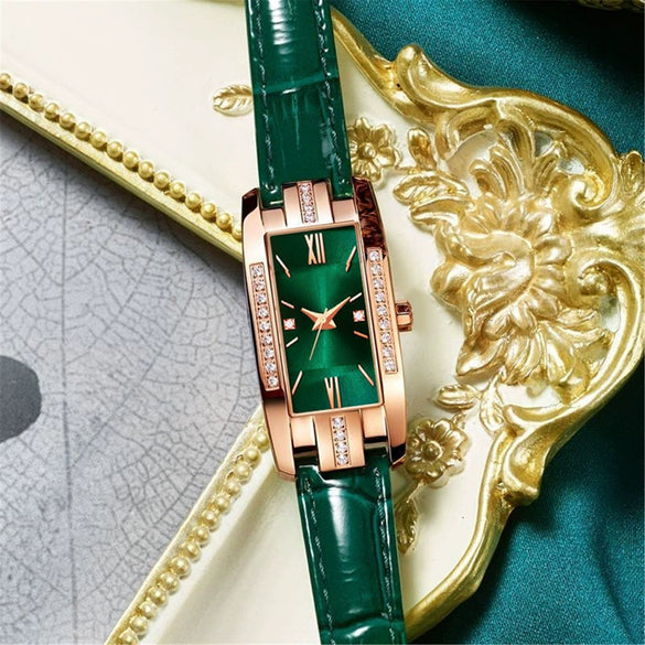 Wholesale Women's Alloy Imitation Leather Square Fashion Vintage Watch With Printed Logo