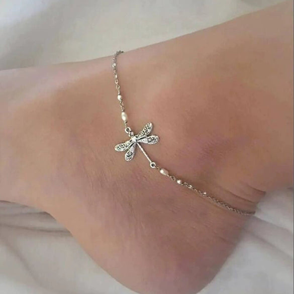 Wholesale Women's Alloy Insect Dragonfly Anklet Fashion Loose Beads Foot Accessories