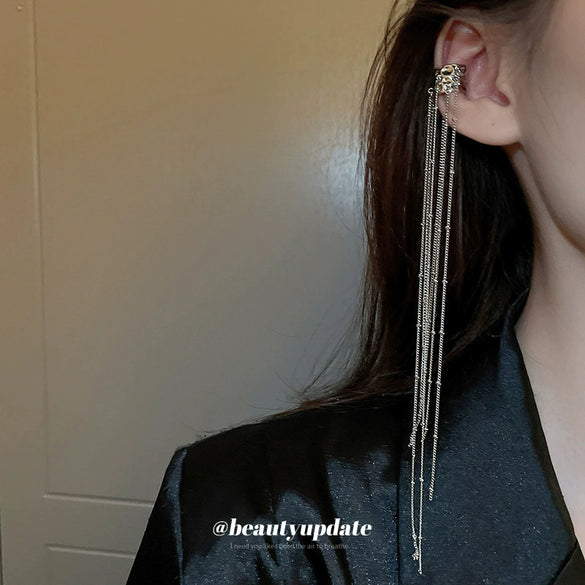 Wholesale Women's Alloy Irregular C Shaped Chain Tassel Ear Clip Earrings With Geometric Design And Electroplating Treatment