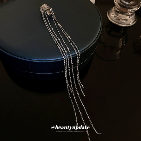 Wholesale Women's Alloy Irregular C Shaped Chain Tassel Ear Clip Earrings With Geometric Design And Electroplating Treatment