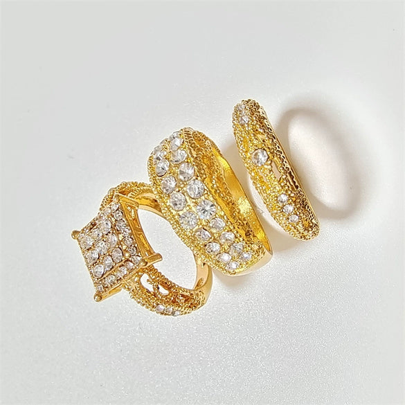 Wholesale Women's Alloy Jewelry Ring Set With Geometric Pattern And Gold Inlaid