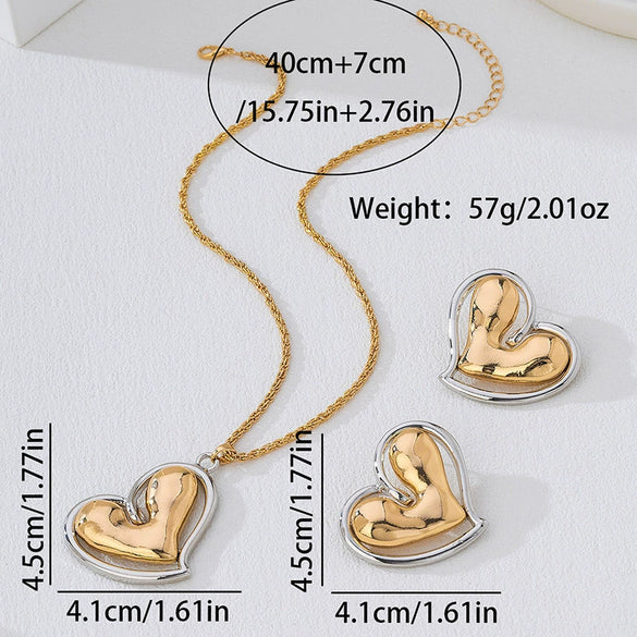 Wholesale Women's Alloy Jewelry Set With Geometric Pattern Electroplated Heart Design