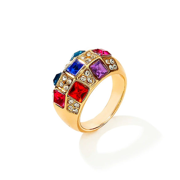 Wholesale Women's Alloy Magic Color Inlaid Rhinestone Geometric Design Diamond Ring