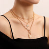 Wholesale Women's Alloy Metal Round Bead Exaggerated Eight Mans Star Multilayer Stacked Clavicle Chain Necklace Electroplated With Geometric Design