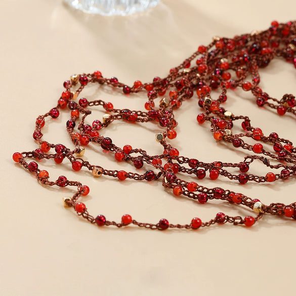 Wholesale Women's Alloy Multi Layer Red Beads Tassel Necklace With Geometric Pattern And Snake Bone Chain