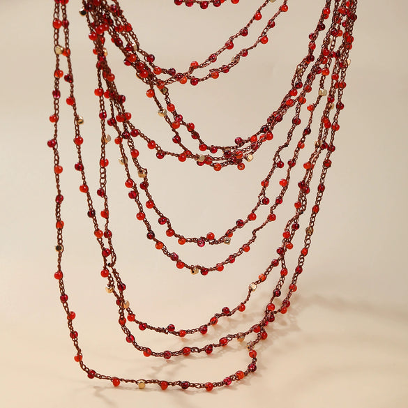 Wholesale Women's Alloy Multi Layer Red Beads Tassel Necklace With Geometric Pattern And Snake Bone Chain