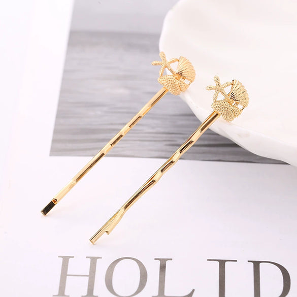 Wholesale Women's Alloy Natural Style Ocean Series Shell Starfish Conch Hairpin Electroplated Oneword Clip Headwear