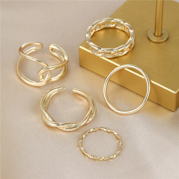 Wholesale Women's Alloy Open Ring Set With Geometric Design And Electroplating Treatment