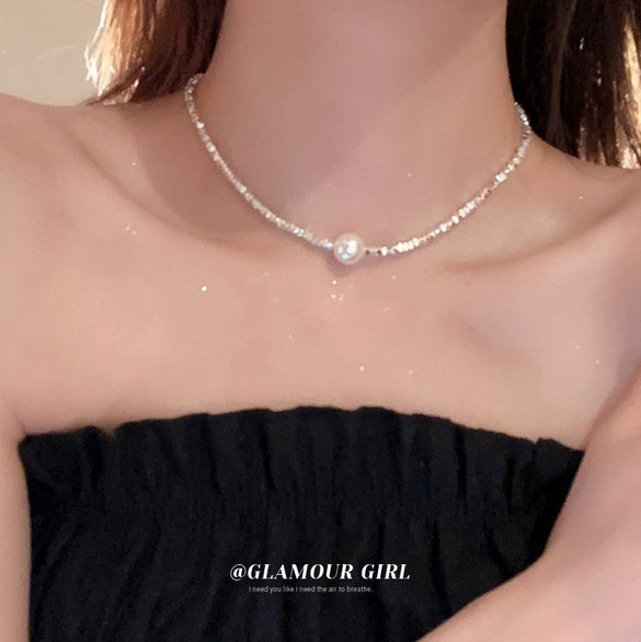 Wholesale Women's Alloy Pearl Geometric Irregular Chain Necklace With Electroplating Treatment