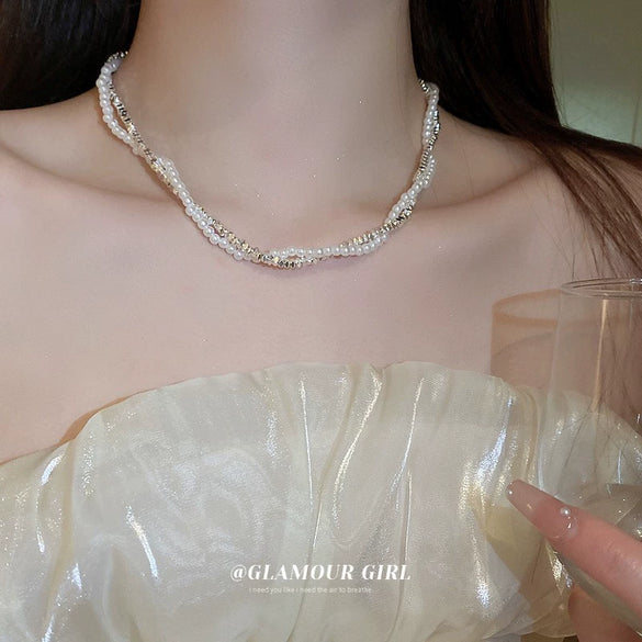 Wholesale Women's Alloy Pearl Geometric Irregular Chain Necklace With Electroplating Treatment