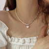 Wholesale Women's Alloy Pearl Geometric Irregular Chain Necklace With Electroplating Treatment