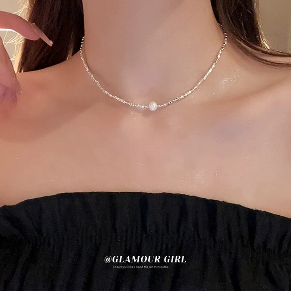 Wholesale Women's Alloy Pearl Geometric Irregular Chain Necklace With Electroplating Treatment