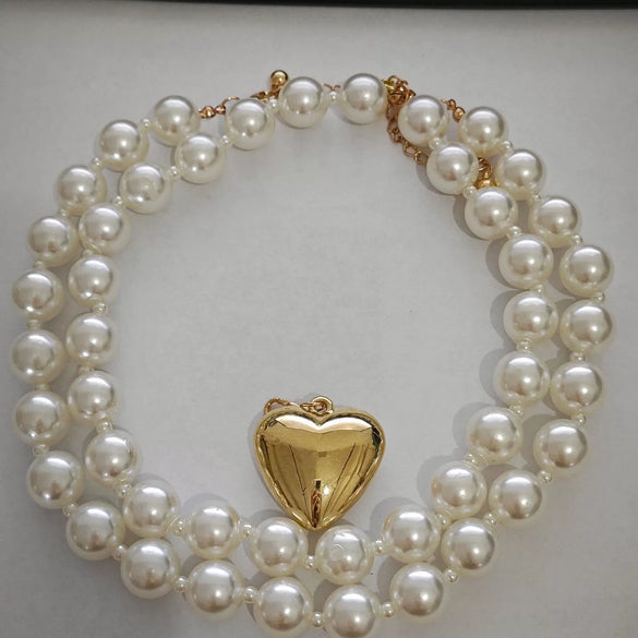 Wholesale Women's Alloy Pearl Necklace With Heart Shape And Electroplating Design