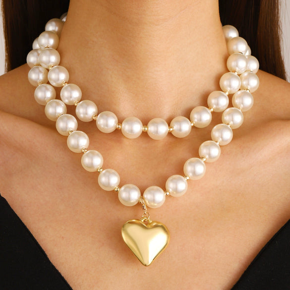Wholesale Women's Alloy Pearl Necklace With Heart Shape And Electroplating Design