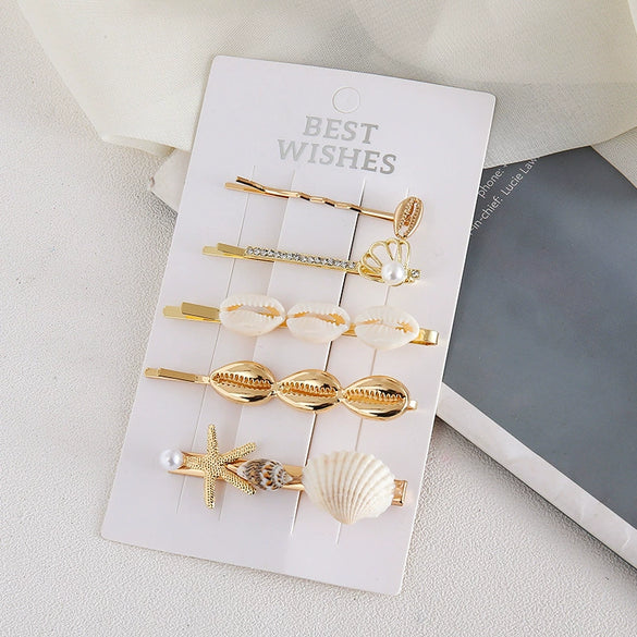 Wholesale Women's Alloy Pearl Shell Hair Accessories Ocean Series Simple Style Electroplated Hairpins