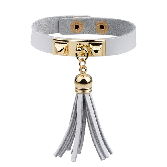 Wholesale Women's Alloy Real Leather Geometric Fan Tassel Rivet Electroplated Fashion Ol Bracelet