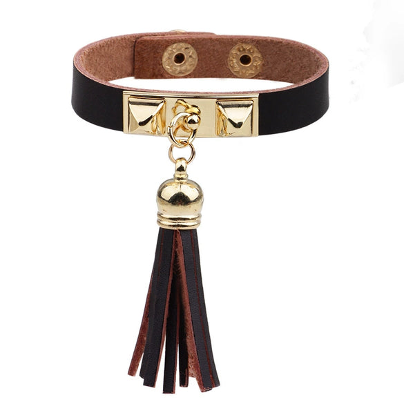 Wholesale Women's Alloy Real Leather Geometric Fan Tassel Rivet Electroplated Fashion Ol Bracelet