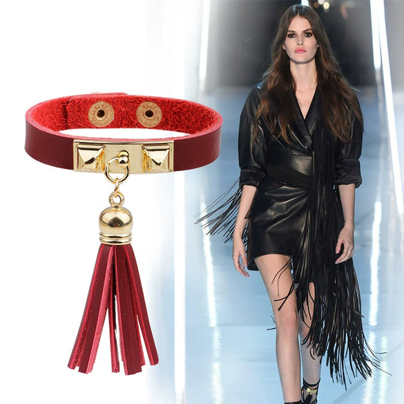 Wholesale Women's Alloy Real Leather Geometric Fan Tassel Rivet Electroplated Fashion Ol Bracelet