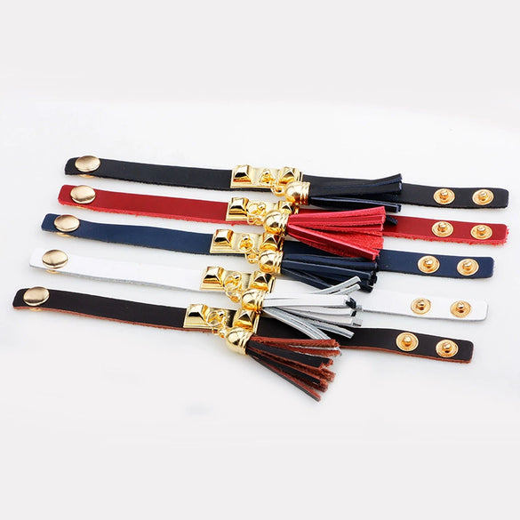 Wholesale Women's Alloy Real Leather Geometric Fan Tassel Rivet Electroplated Fashion Ol Bracelet