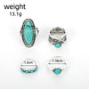 Wholesale Women's Alloy Retro Bohemian Feather Turquoise Ring Set With Wave Drop Geometric Pattern And Electroplating