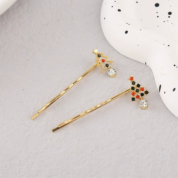 Wholesale Women's Alloy Rhinestone Christmas Tree Hairpin Jewelry Electroplated Exquisite Cute Simple Style