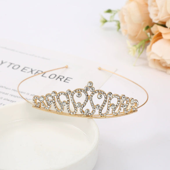 Wholesale Women's Alloy Rhinestone Crown Headwear With Electroplating For Wedding And Cake Decoration