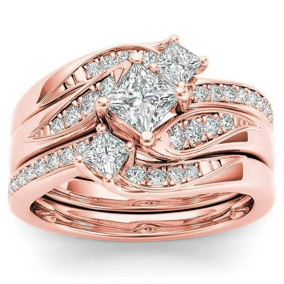 Wholesale Women's Alloy Ring With Flower Pattern And Electroplating Treatment Set With Diamond And Micro Zircon