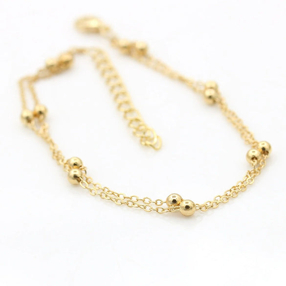 Wholesale Women's Alloy Round Bead Doublelayer Chain Anklets