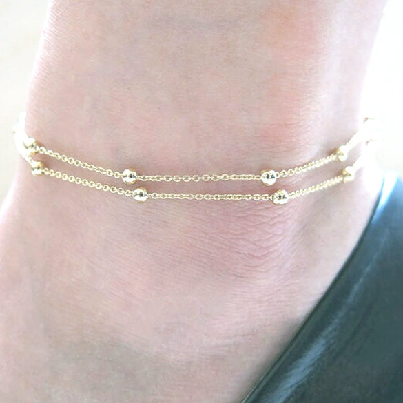 Wholesale Women's Alloy Round Bead Doublelayer Chain Anklets