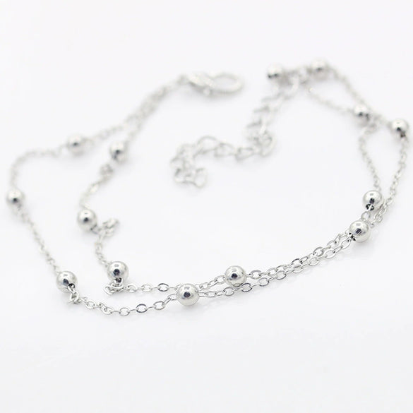 Wholesale Women's Alloy Round Bead Doublelayer Chain Anklets