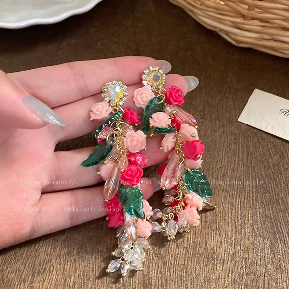 Wholesale Women's Alloy 925 Silver Electroplated Flower Tassel Zircon Earrings