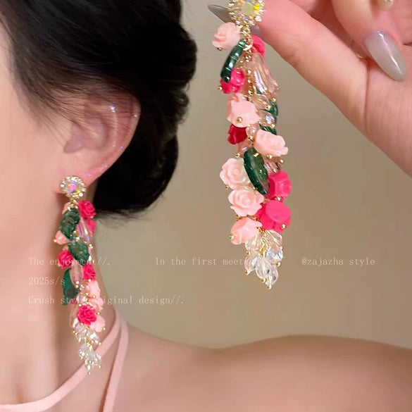 Wholesale Women's Alloy 925 Silver Electroplated Flower Tassel Zircon Earrings