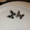 Wholesale Women's Alloy Silver Needle Geometric Earrings Set With Black Crystal High End Luxury Style