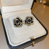 Wholesale Women's Alloy Silver Needle Geometric Earrings Set With Black Crystal High End Luxury Style