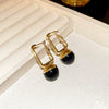 Wholesale Women's Alloy Silver Needle Geometric Earrings Set With Black Crystal High End Luxury Style