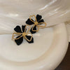 Wholesale Women's Alloy Silver Needle Geometric Earrings Set With Black Crystal High End Luxury Style
