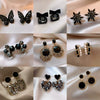 Wholesale Women's Alloy Silver Needle Geometric Earrings Set With Black Crystal High End Luxury Style