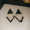 Wholesale Women's Alloy Silver Needle Geometric Earrings Set With Black Crystal High End Luxury Style