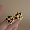 Wholesale Women's Alloy Silver Needle Geometric Earrings Set With Black Crystal High End Luxury Style