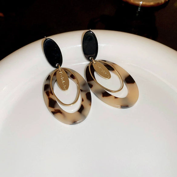 Wholesale Women's Alloy Silver Needle Geometric Earrings Set With Black Crystal High End Luxury Style