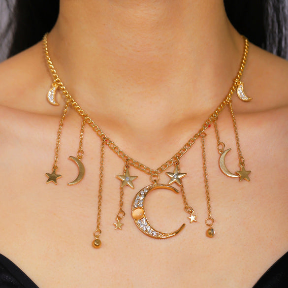 Wholesale Women's Alloy Star Moon Pendant Necklace With Electroplating And Regular Chain In Casual And Minimalist Style