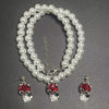Wholesale Women's Alloy Water Drops Pattern Electroplated Pearl Chain Clavicle Chain And Earrings Three Piece Set