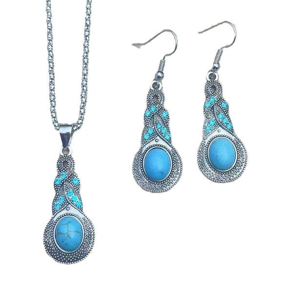 Wholesale Women's Alloy Water Drops Pattern Electroplated Pearl Chain Clavicle Chain And Earrings Three Piece Set