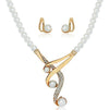 Wholesale Women's Alloy Water Drops Pattern Electroplated Pearl Chain Clavicle Chain And Earrings Three Piece Set